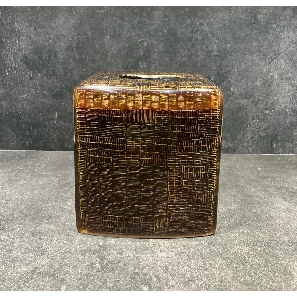 Joseph Abboud Laila Dark Brown Tissue Box Cover Resin Wood Look Environments